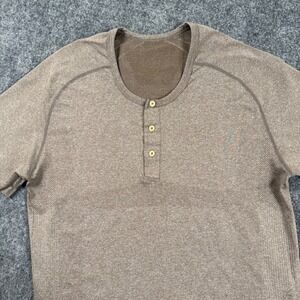 Lululemon Shirt Small Brown Metal Vent Tech Henley Short Sleeve Athletic Men's